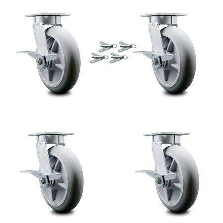 Service Caster 8 Inch Kingpinless Thermoplastic Wheel Caster Set with Brake and Swivel Lock SCC SCC-KP30S820-TPRRD-SLB-BSL-4